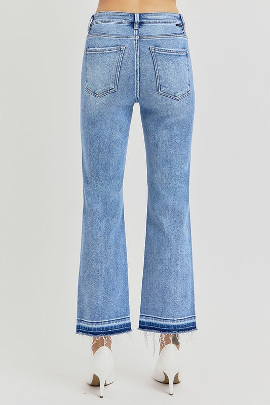 High Rise Distressed Shadow Hem Straight Jeans
