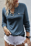 Long Sleeve Snap Button Henley Top
