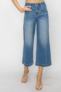 High Rise Front Seam Crop Wide Leg