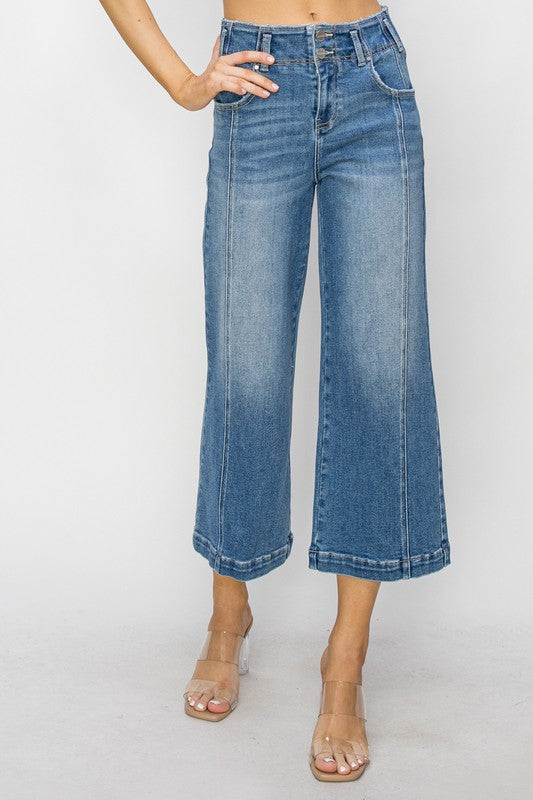 High Rise Front Seam Crop Wide Leg