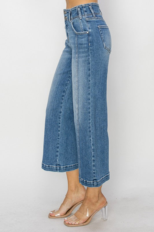 High Rise Front Seam Crop Wide Leg