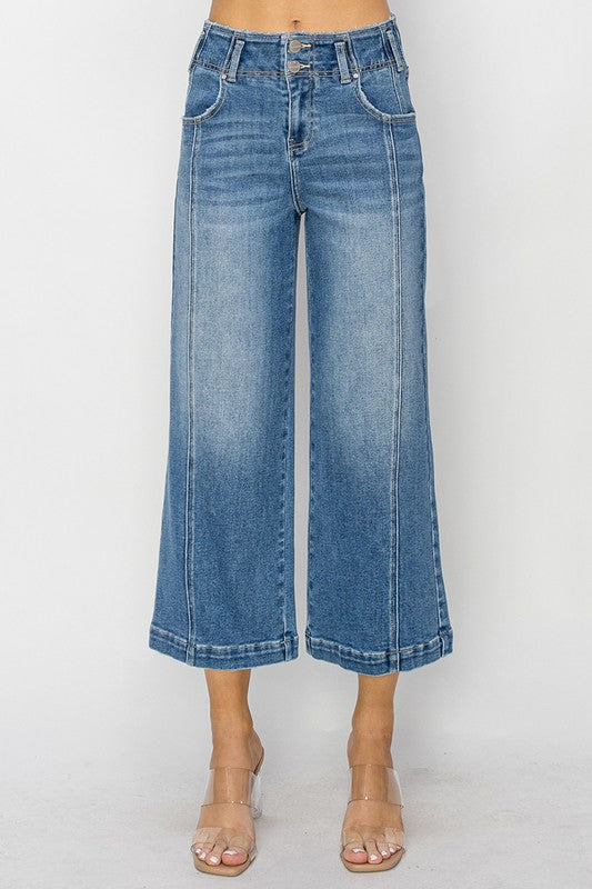 High Rise Front Seam Crop Wide Leg