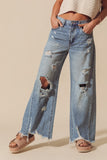 Mid Rise Wide Destructed and Distressed Jeans