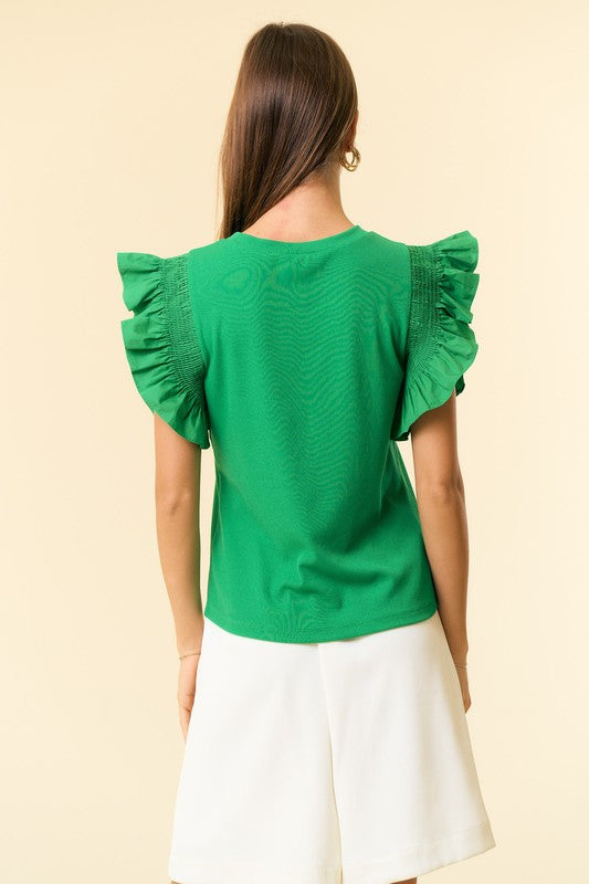 Crewneck Popline Ruffle top