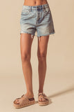 Mid Rise Distressed Denim Shorts