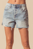 Mid Rise Distressed Denim Shorts