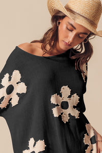 Flower Pearl Embellished Lightweight Sweater