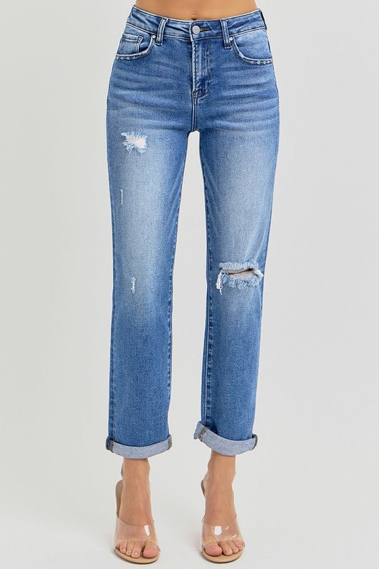 High Rise Crop GF Roll up Jeans