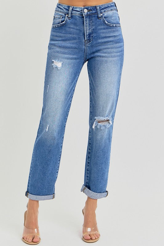 High Rise Crop GF Roll up Jeans