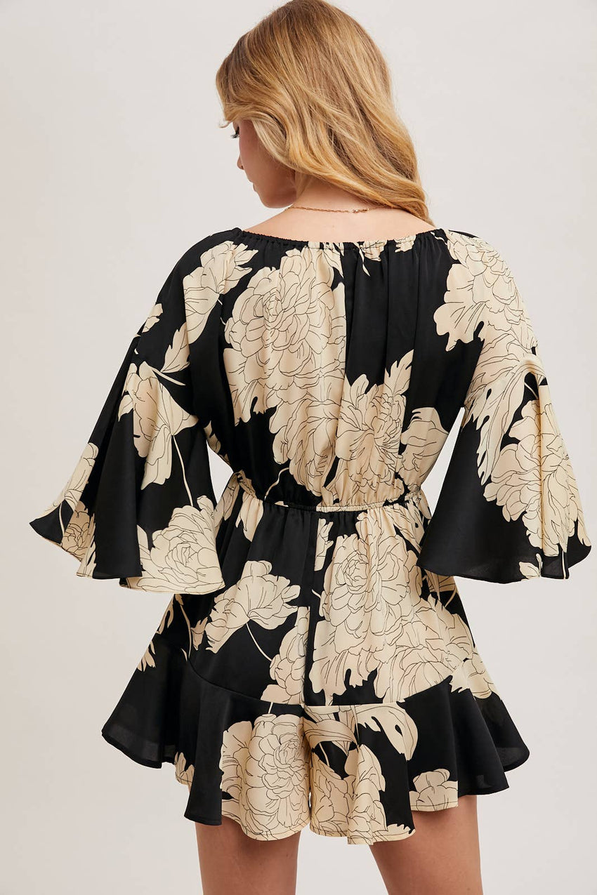 Floral Print Bell Sleeve Romper