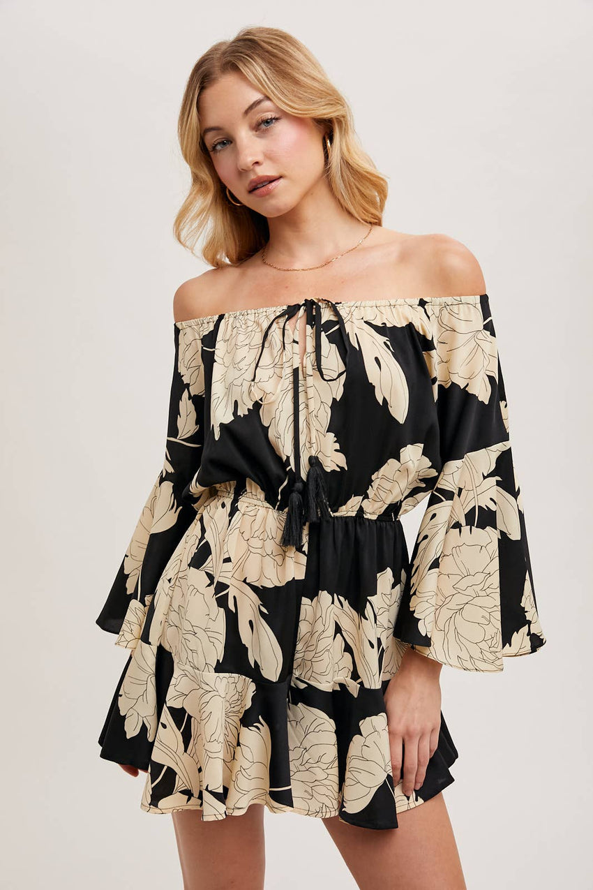 Floral Print Bell Sleeve Romper
