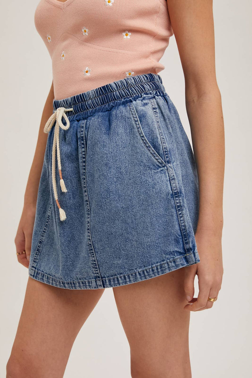 Denim Drawstring Skorts