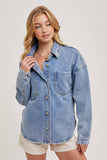Button Down Dolphin Hem Denim Jacket