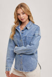 Button Down Dolphin Hem Denim Jacket