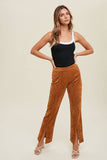 Suede Pants with Front Slit Detail