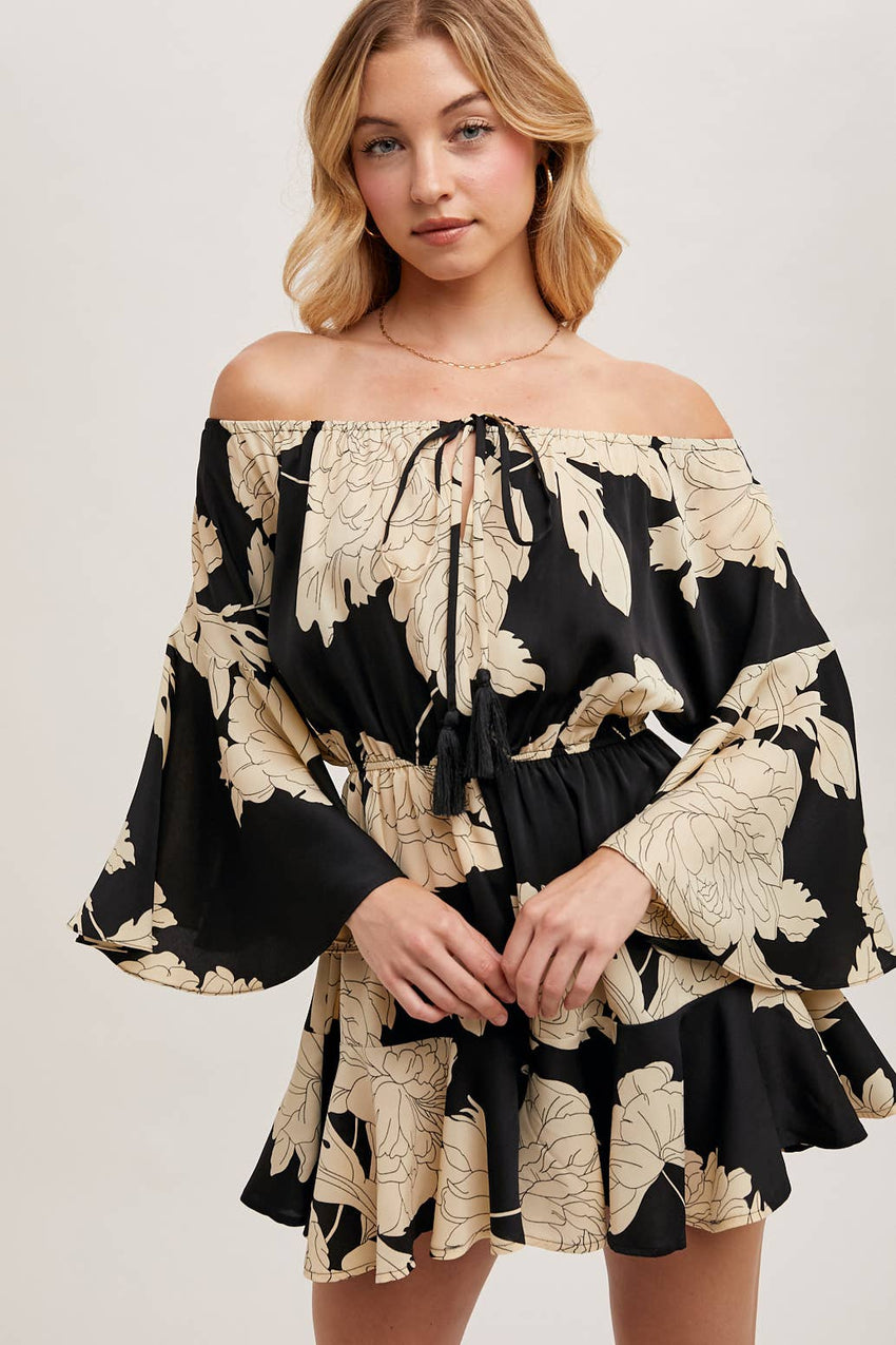 Floral Print Bell Sleeve Romper
