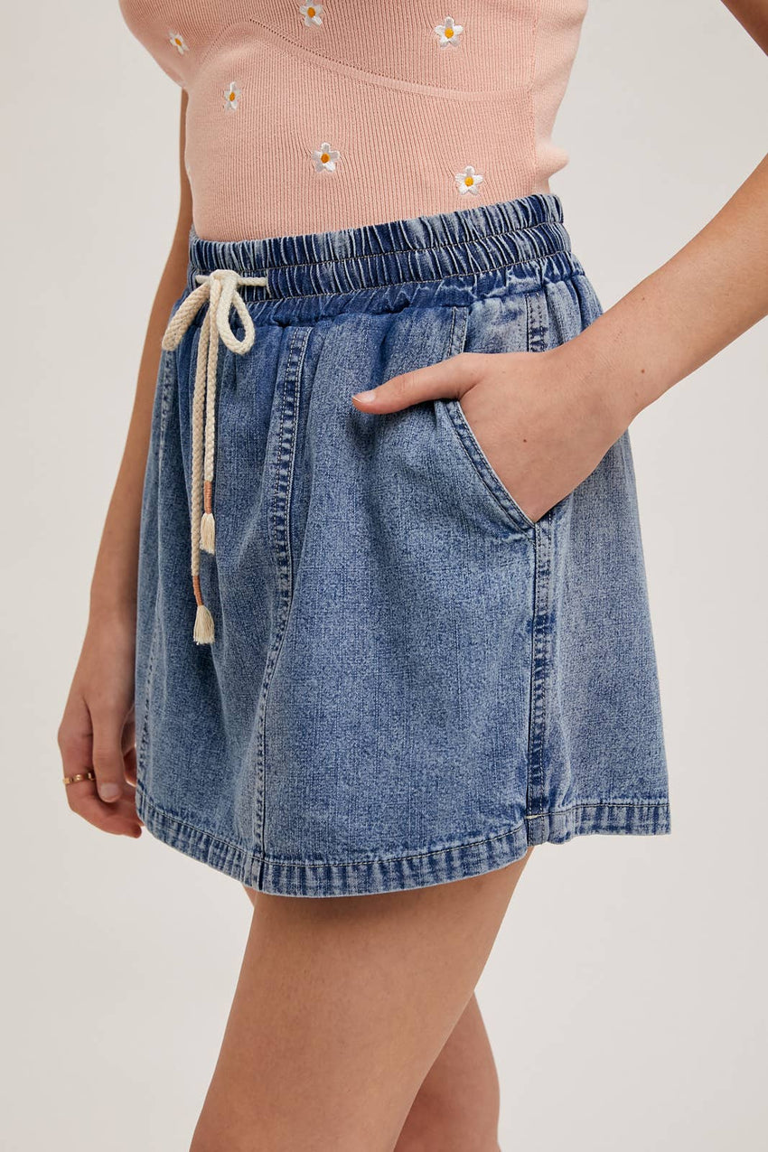 Denim Drawstring Skorts