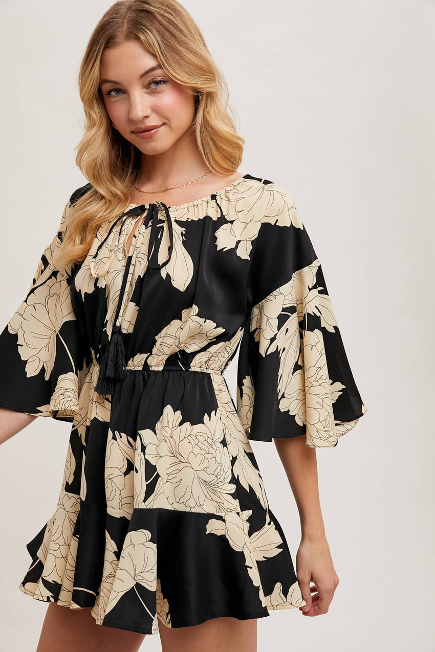Floral Print Bell Sleeve Romper