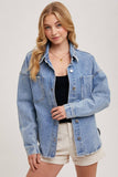 Button Down Dolphin Hem Denim Jacket