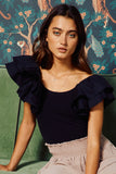 Ruffled Sleeve Cotton Ribbed Top