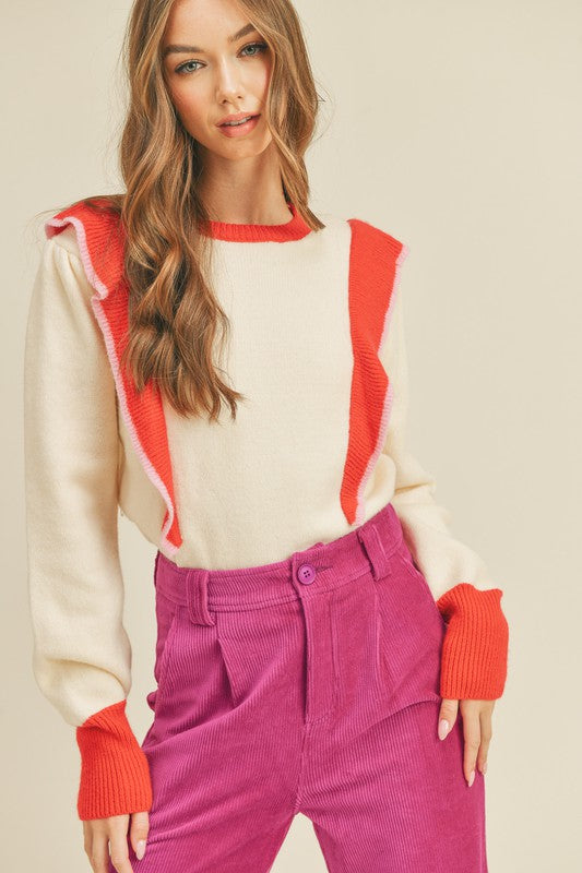 Ruffle Front Knit Pullover